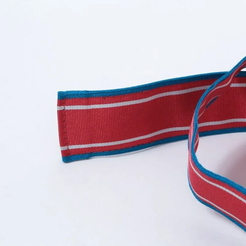 Brooks Brothers 346 Web Belt Red/Blue Striped D-Ring Canvas Mens Adjustable, M